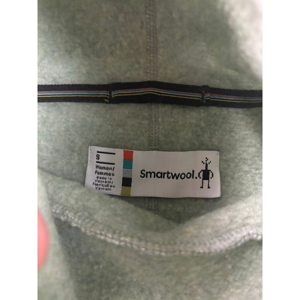 Smartwool Hudson Trail Pullover Women Small Green Wool Blend Fleece Funnel Neck - Picture 3 of 9